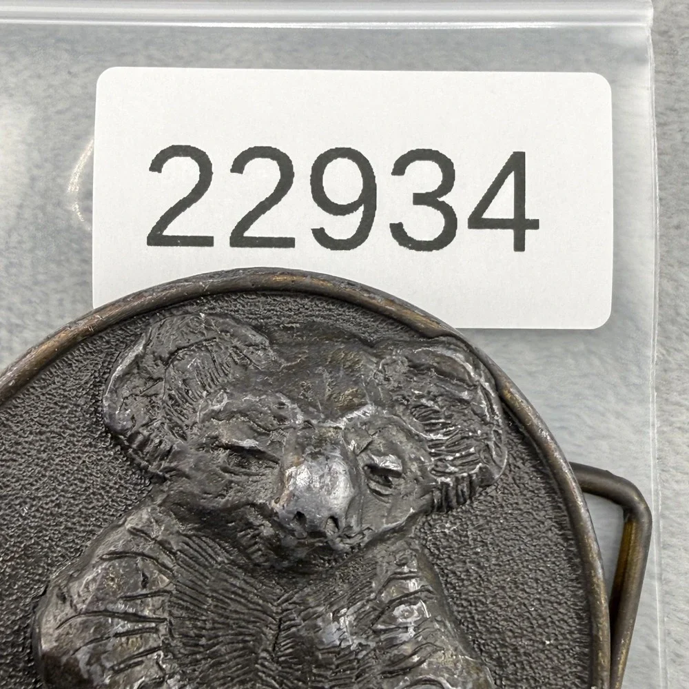 Vintage Oden Inc Belt Buckle Gold Koala Australia Outback Animal Brass